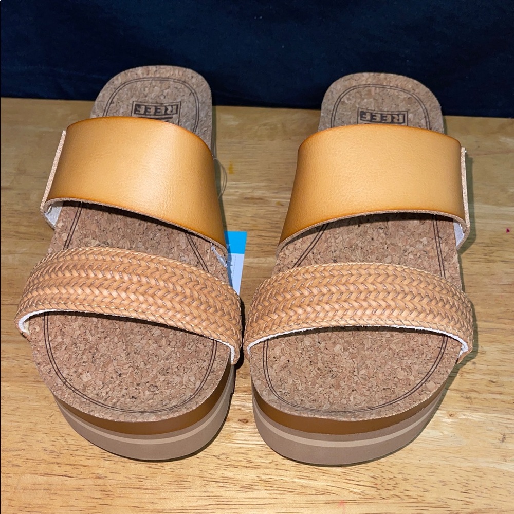 Reef Tan and Brown Slide Sandals
